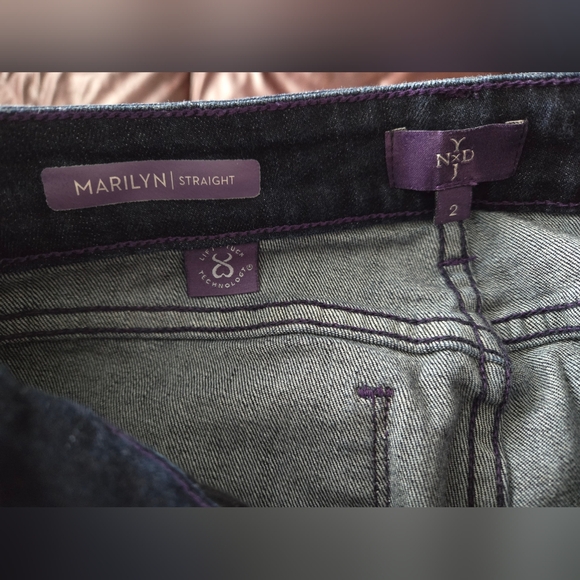Vtg 90s NYDJ Womens Sz 2 Petite Dark Blue Denim Marilyn Straight Lift Tuck Jeans - Picture 4 of 5